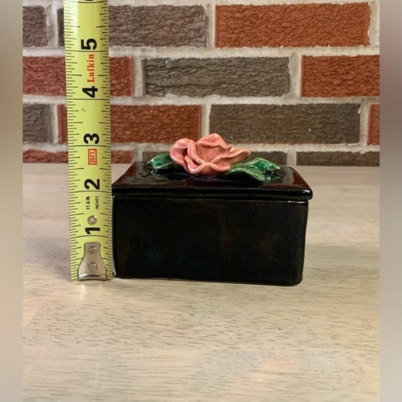 Black Glazed Trinket Box With Porcelain Rose - Picture 8 of 9
